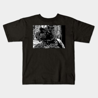 Black Miniature Schnauzer Dog Linoprint Kids T-Shirt